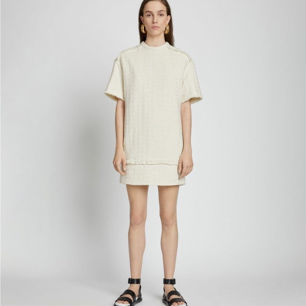 Proenza Schouler Short Sleeve Boucle Tweed mini Dress White 0 2 4 NWT